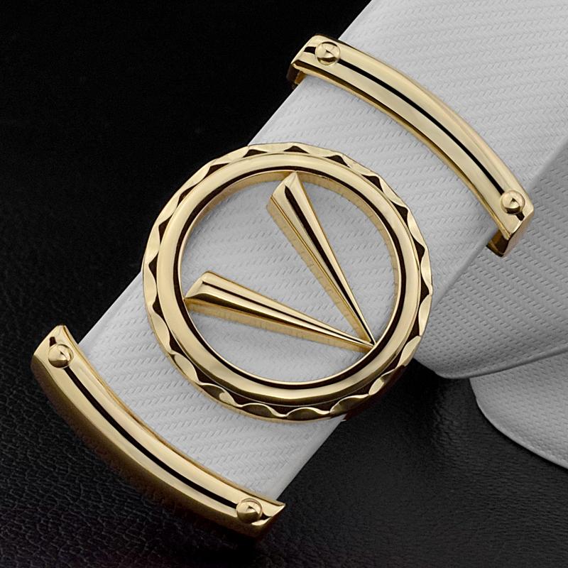 

Good Quality V Letter Black Genuine Leather Designer Belts Men Fashion Cowskin Waist Strap Casual Smooth Button Ceinture Homme, Black;brown