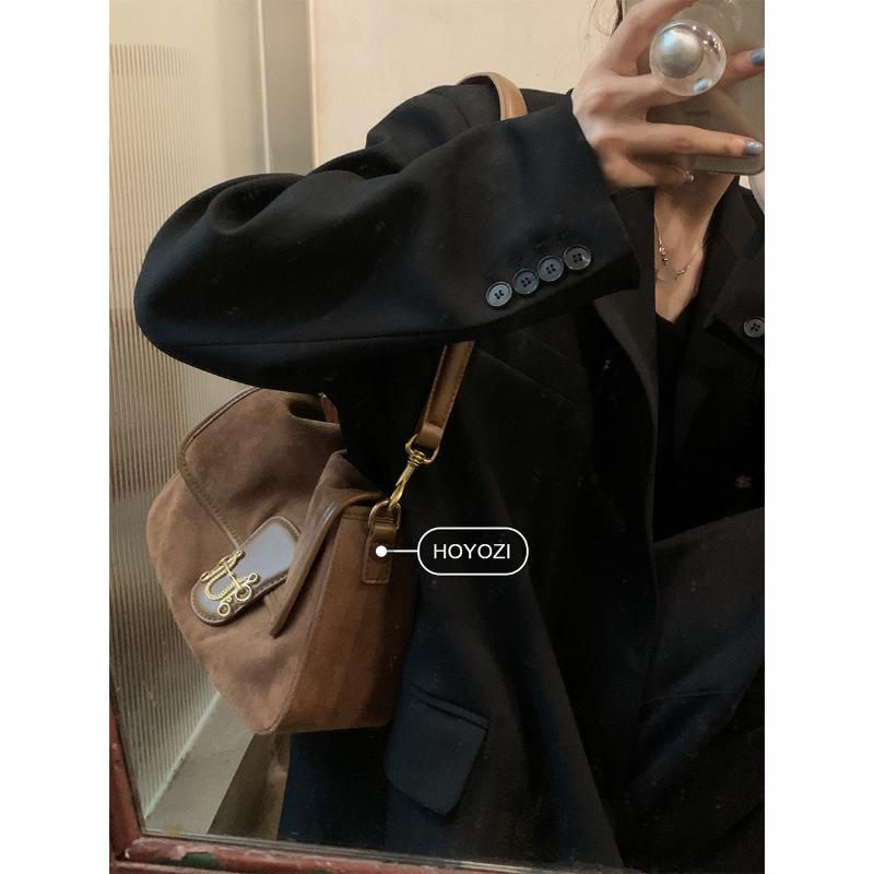 

Evening Bags 2021 Trend Stitching Retro Underarm Bag Cowhide High-Quality Suede Frosted Female Shoulder Handbag Messenger
