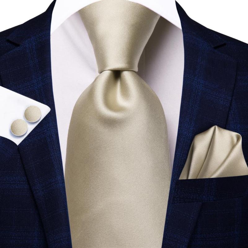 

Bow Ties Light Champagne Solid Silk Wedding Tie For Men Handky Cufflink Necktie Set Fashion Design Business Party Drop Hi-Tie, Black;gray