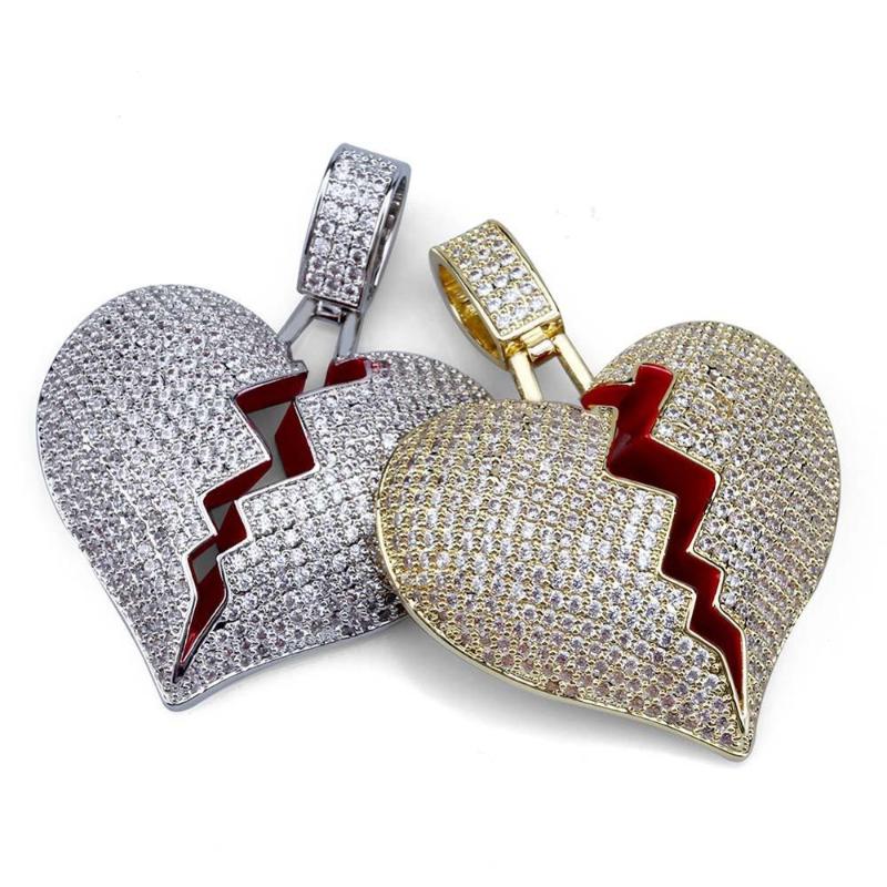

Pendant Necklaces Micro Pave CZ Stone Bling Iced Out Solid Heart Pendants Necklace For Men Hip Hop Fashion Rapper Jewelry Gifts Two Tone
