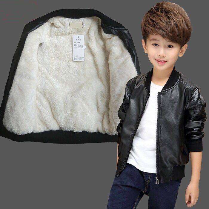 

Jackets Arrived Boys Coats Autumn Winter Korean Fleece Children Plus Velvet Warming Cotton PU Leather Jacket For 1-11Y Kids Clothes, Velvet coffee
