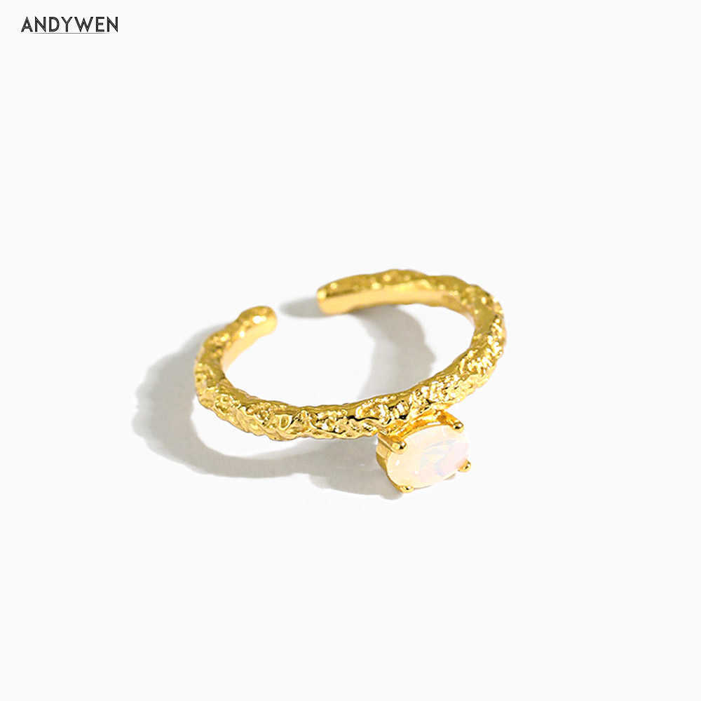 

ANDYWEN 925 Sterling Silver Rock Punk Opals Open Adjustable Resizable Women Rings Wedding Fashion Fine Jewelry 210608