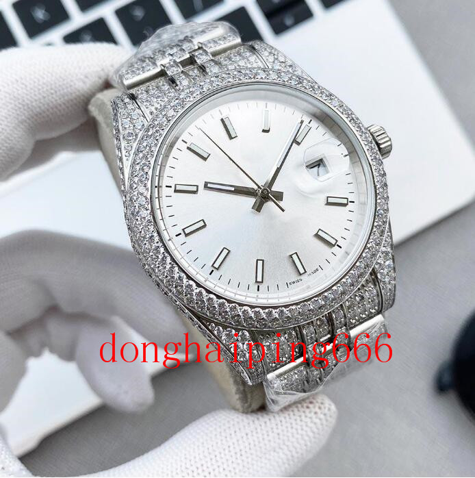 

Mens Watch Automatic Mechanical Watches Sapphire 41mm Strap Diamond-studded Steel Women Wristwatch Montre de Luxe Full Diamond High Quality, Water proof 50m