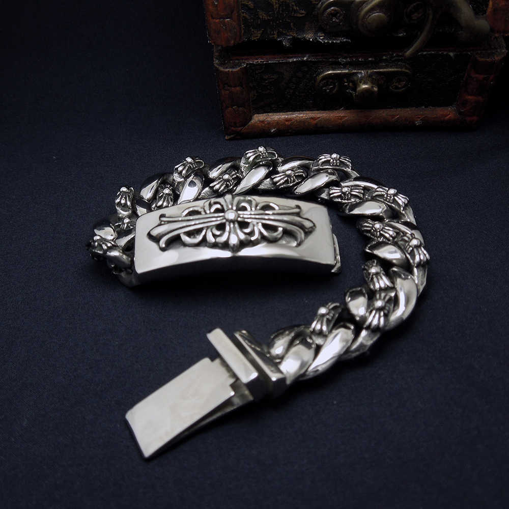 

Fashion CH crosin Hearts/chrome Croft polished cast stainless steel cross flower bracelet net red Taobao hot selling men's hip hop jewe, Golden;silver