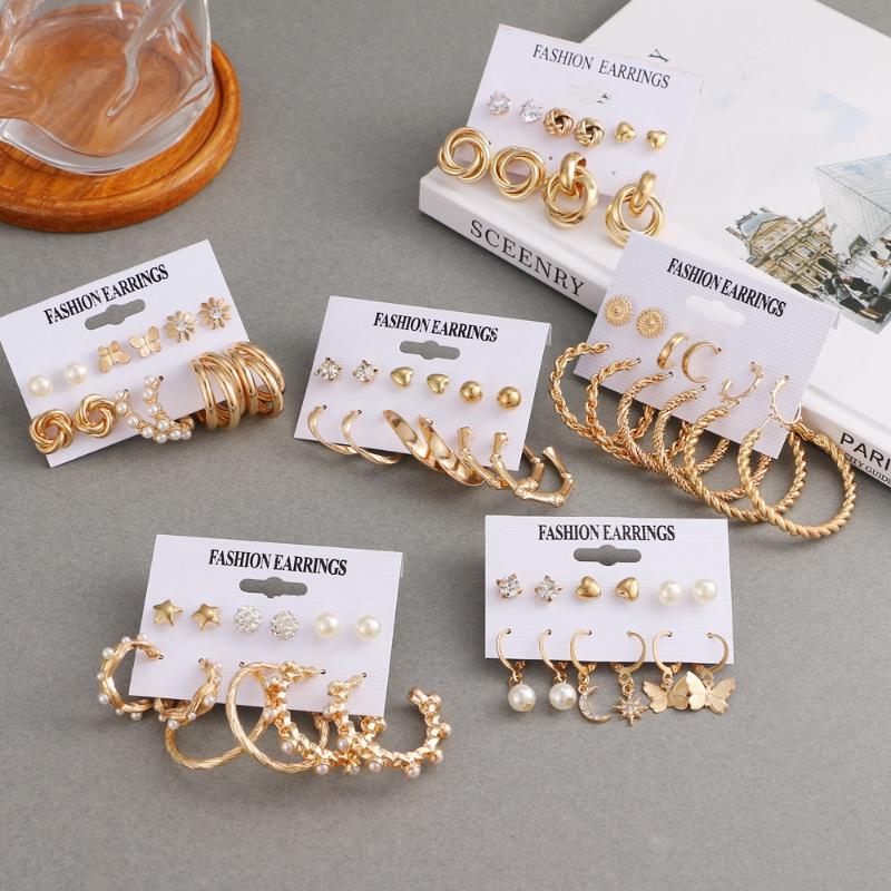 

Hoop & Huggie VKME Fashion Big Gold Earrings Set For Women Girls Elegant Geometirc Pearl Circle Stud Earring 2021 Jewelry Gift