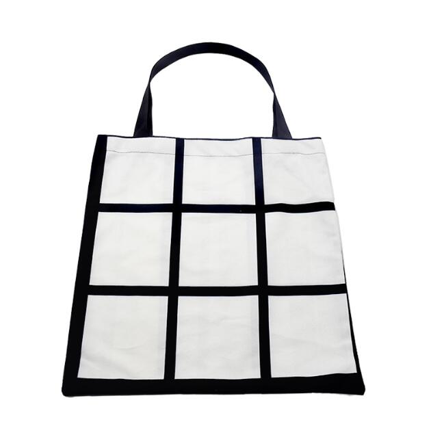 

3pcs Shopping Bags Sublimation DIY Blank Double Sides 9Grid Peach skin velvet Heat Transfer Reusable Large Capacity Open Handbag, White
