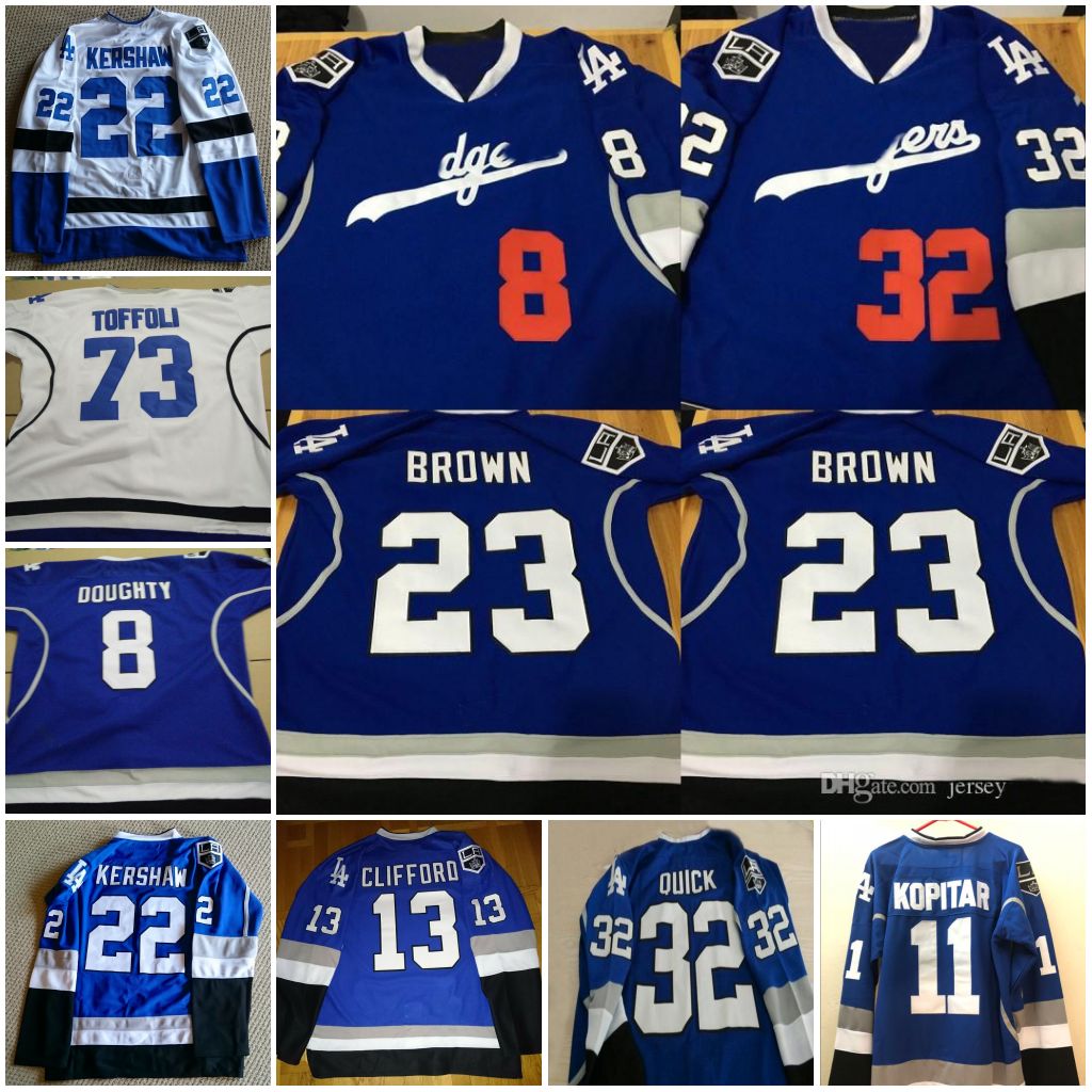 

50 Mookie Betts Los Angeles King Dodger Hockey Jersey Drew Doughty Muncy Seager Jansen Toffoli Carter Turner Bellinger Quick Robinson Kersha, Black;red
