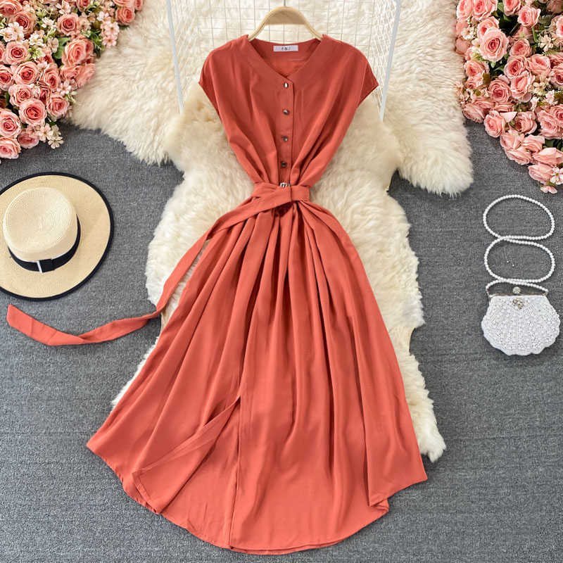 

Women Blue/Black/Yellow Single Breasted Midi Dress Summer V-Neck Sleeveless High Waist Vestidos With Sashes Female 2021 Fashion Y0603