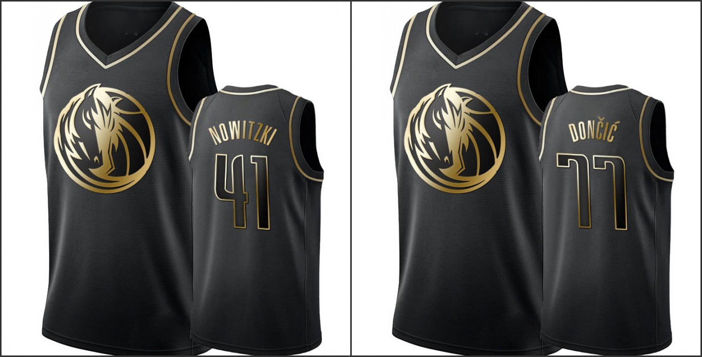 

Dallas''Mavericks''Men Luka Doncic Dirk Nowitzki Black Golden Edition Basketball Jersey