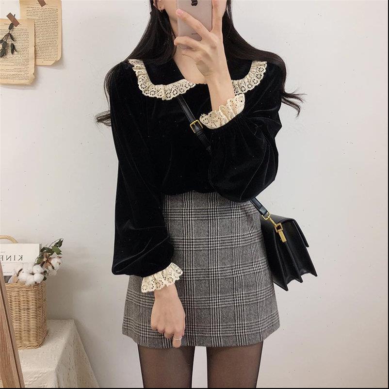 

women shirt black velvet ranking lace sale fashion office lady plus size full sleeved blouses, White