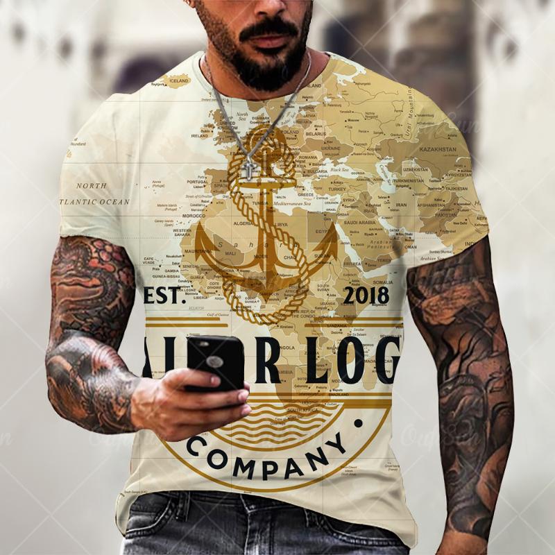 

Men's T-Shirts Men Map Anchor Print T Shirt Rock Shirts O-Neck Short Sleeve Streetwear Summer Casual Clothes 2021 Cloth, Ofsy-00638