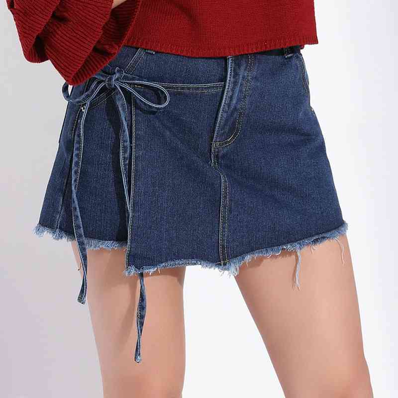 

Plus Size Skirt Shorts Women Summer Denim With For High Waist Jeans Cotton Woman Femme 210603, Dark blue