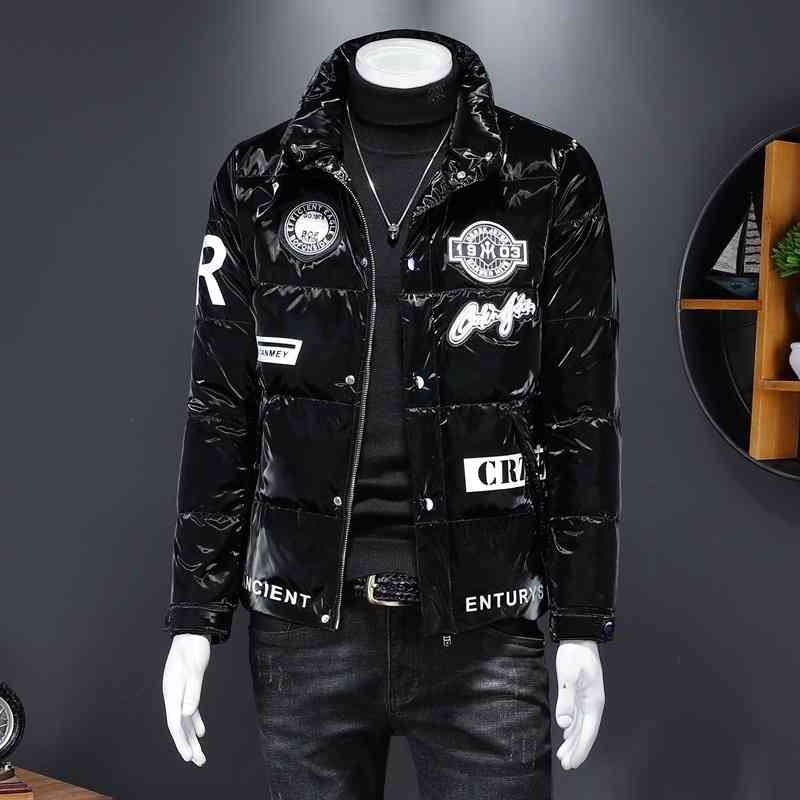 

Men's Down & Parkas stand collar bright face down jacket short multi standard weight process winter cotton clothes 6YVE, Black