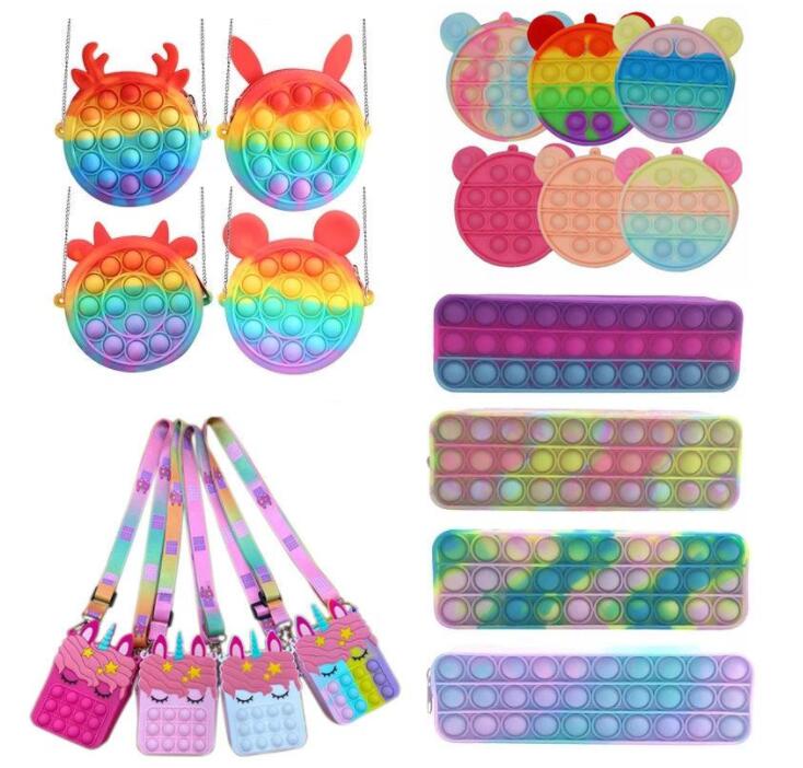

Fast ship Coin Purse Push Bubble Pencil Case Fidget Toys Rainbow Silicone Girls Bags Antistress Stress Reliever for Children Adult CS07