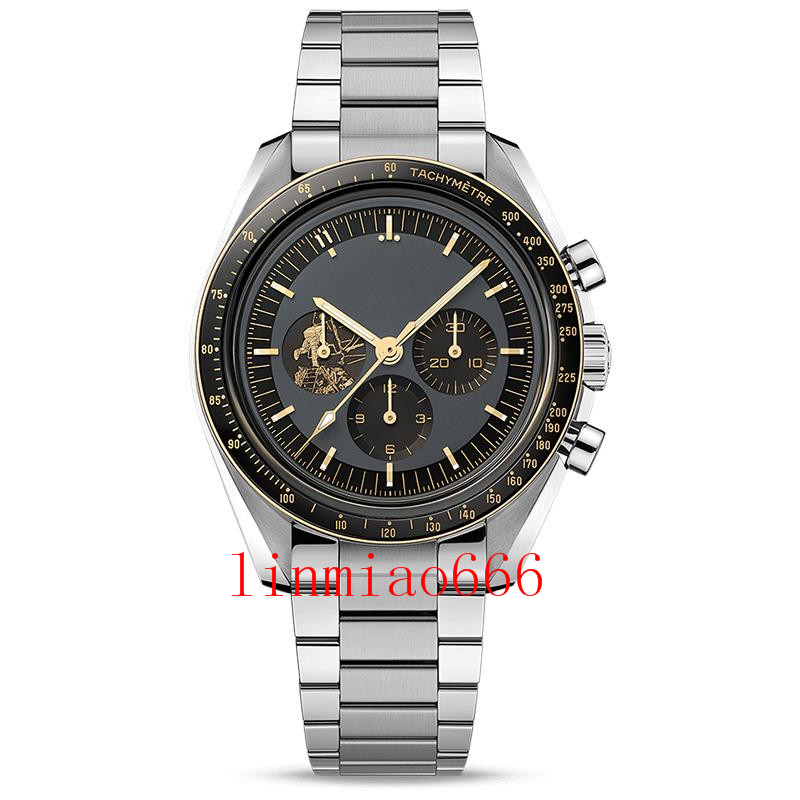 

brand swiss watches for men apollo 11 50th anniversary deisgner watch quartz movement all work moonshine dial speed montre de luxe, Slivery;brown