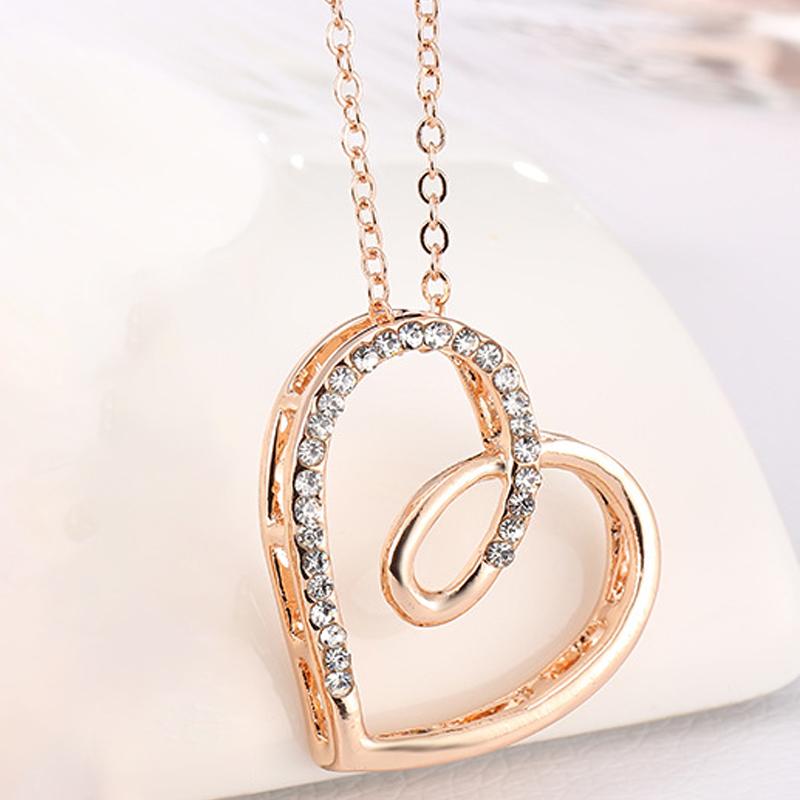 Pendant Necklaces Simple Fashion Rose Gold Heart-Shaped Necklace For Women Charming Wedding Crystal Zircon Chain Romantic Valentine&#039;s Gift-image-707278618