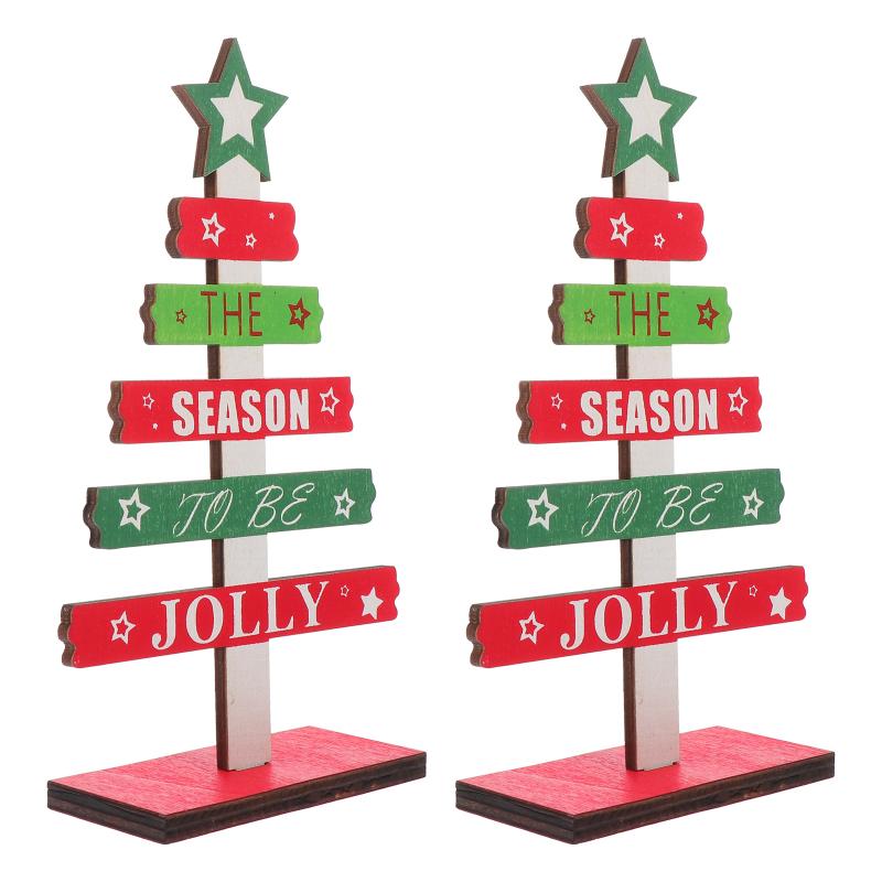 

Christmas Decorations 2Pcs Creative Tree Shape Models Wooden DIY Ornaments (As Shown)