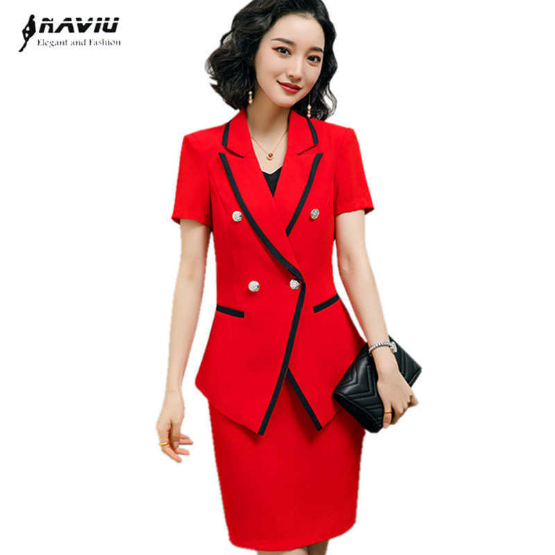 

Women Suit Short Sleeve Summer Fashion Formal Temperament Slim Blazer and Skirt Office Ladies Business Work Wear 210604, Black coat and skirt