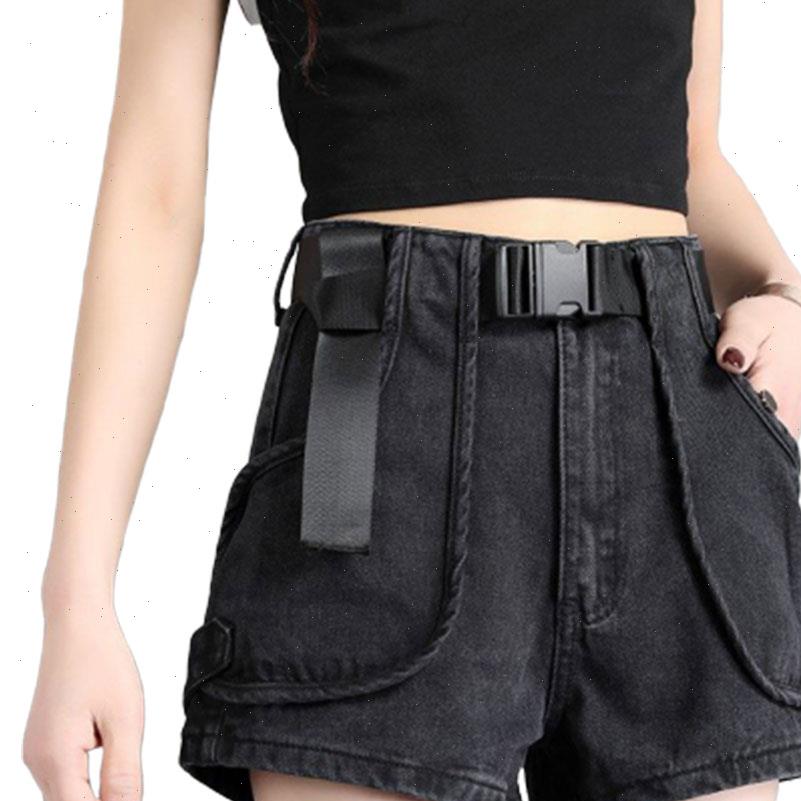 

womens short denim shorts high waisted cargo black blue jean women summer woman harajuku streetwear, White;black