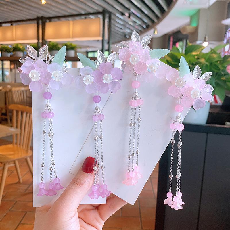 

Hair Accessories Nostalgic Design Girls Headdress Hairpin Flower Leaf Tassel Pendant Baby Retro Clip For Children Fashion