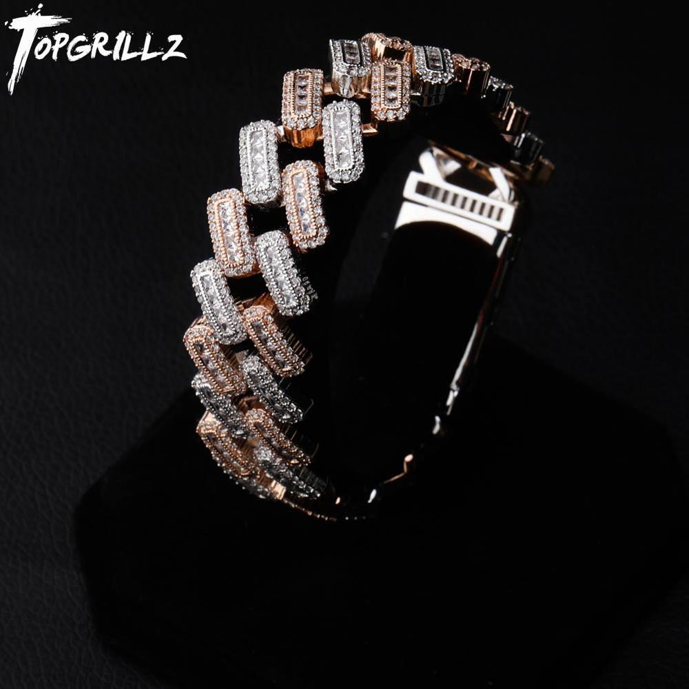 

TOPGRILLZ 20mm Box buckle Clasp Baguette Zircon Prong Setting Cuban Bracelet Iced Out Cubic Zirconia Chain Hip Hop Rock Jewelry X0509
