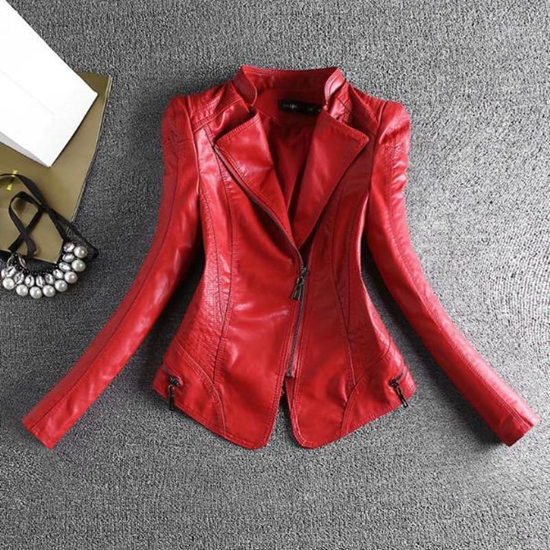 

Women 2021 Spring And Autumn Slim Leather Jacket Short PU Women's & Faux, Black