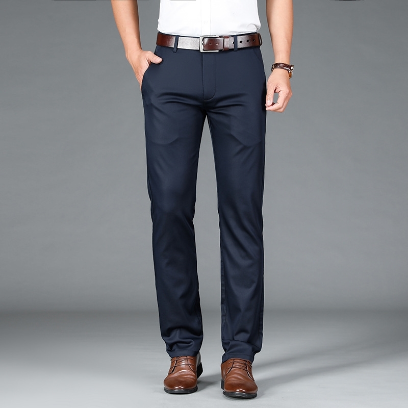 

2021 summer new men's casual thin loose straight tube middle-aged business ice silk long pants spring and Autumn, Black