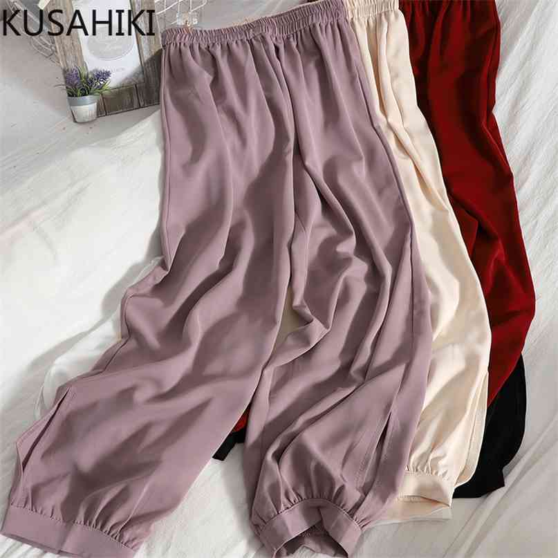 

Summer Women Pants High Waisted Korean Causal Solid Ankle-length Trousers Female Harem Mujer 6J496 210603, Red