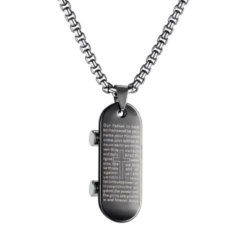 

Pendant Necklaces 316L Stainless Steel Retro Scripture Hip Hop Titanium Scooter Trendy Necklace No Fade, Silver