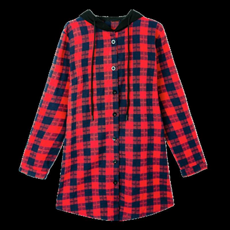 

Women's Trench Coats Corta Vento Feminina Autumn Women Fashion Shirts Lady Tops Casual Blouse Long Sleeve Red Plaid Korean Cotton Outwear Cl, Green and blue