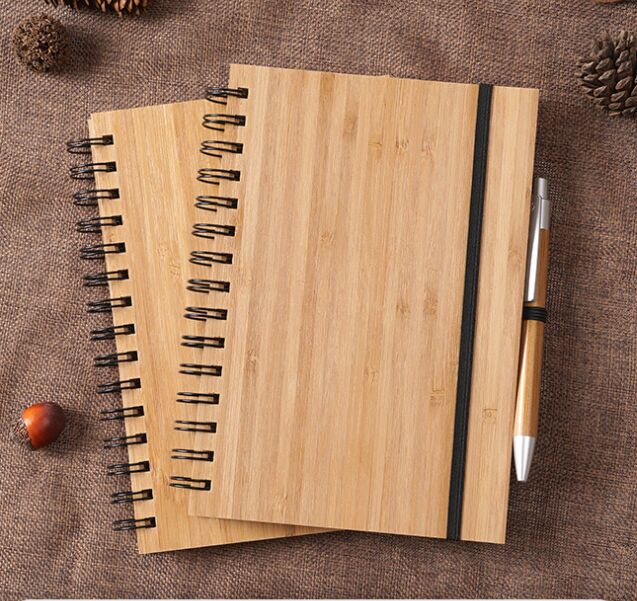 

Spiral Notebook Wood Bamboo Cover With Pen Student Environmental Notepads wholesale School Supplies
