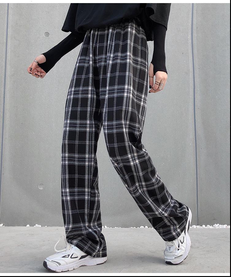 

Plaid Pants Womens Pant Women Casual Chic Oversize 2XL Loose Wide Leg Trousers Ins Retro Teens Harajuku Hip hop All, Black;white