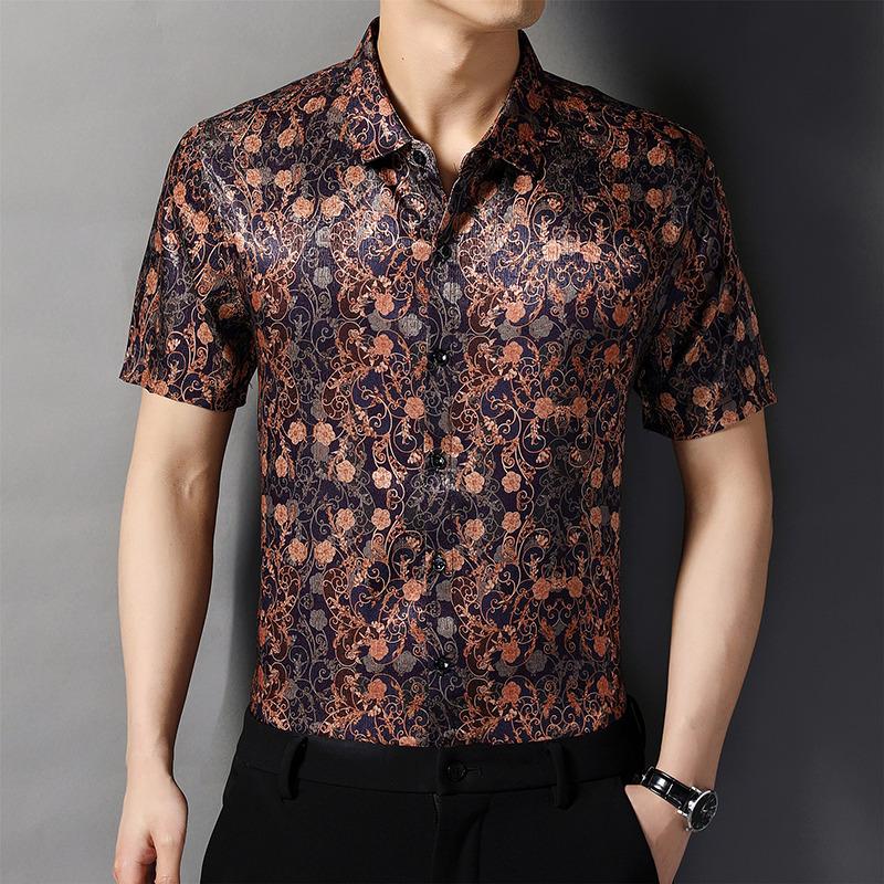 Men's Casual Shirts Luxurious Vintage Floral Short Sleeve Business Dress Summer Slim Fit Streetwear Social Party Men Clothing-image-747341955