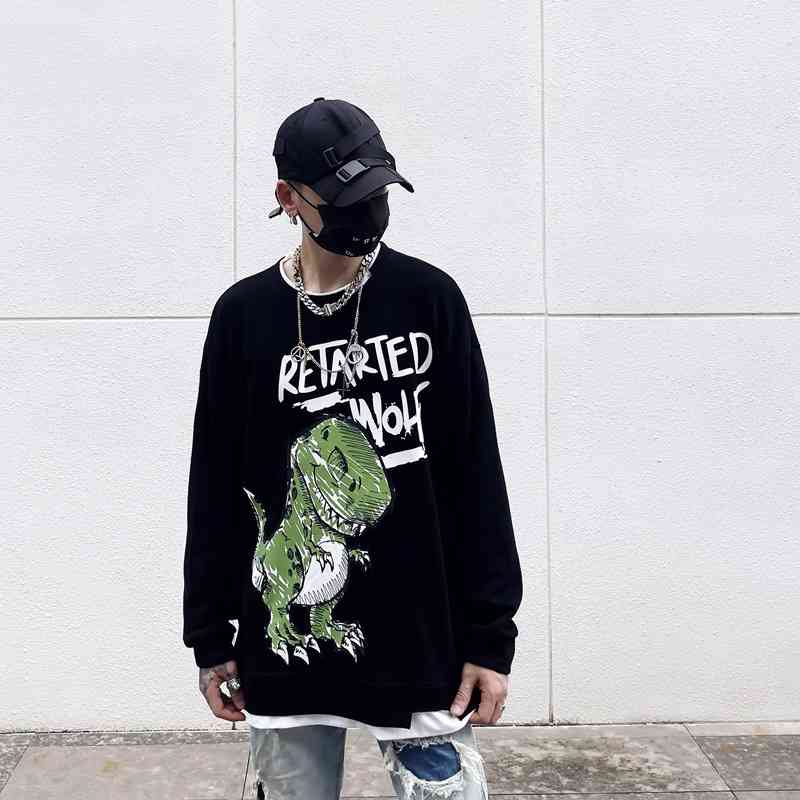 

Fashion brand small fresh dinosaur printed fake two sweaters boys' autumn fashion personalized bottoms, Black