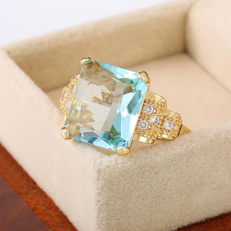

Wedding Rings Ring For Women Luxury Light Gold Color Blue Zircon On Fingers Jewelry Gift Wholesale Accessories KBR413, Slivery;golden