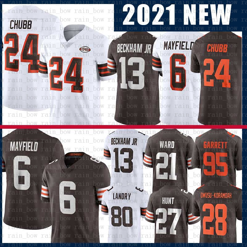 

Baker Mayfield 24 Nick Chubb Football Jersey Jarvis Landry Clevelands Myles Clevelands Garrett Kareem Hunt Denzel Ward Donovan Peoples-Jones Brown Owusu-Koramoah, Mens 2019(bl)