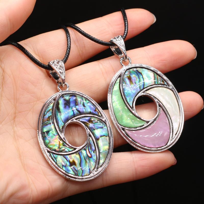 

Pendant Necklaces Natural Oval Abalone Shell Mother Of Pearl Wax Thread Necklace Accessories For Women Jewelry Gift Length 55cm Size 34x48mm