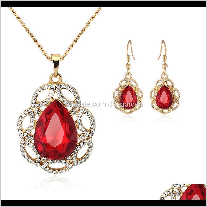 

& Sets Retro Crystal Water Pendant Necklace Earrings Set Gold Chain Necklaces For Women Bride Fashion Wedding Jewelry 162054 Drop Delivery 2, As show