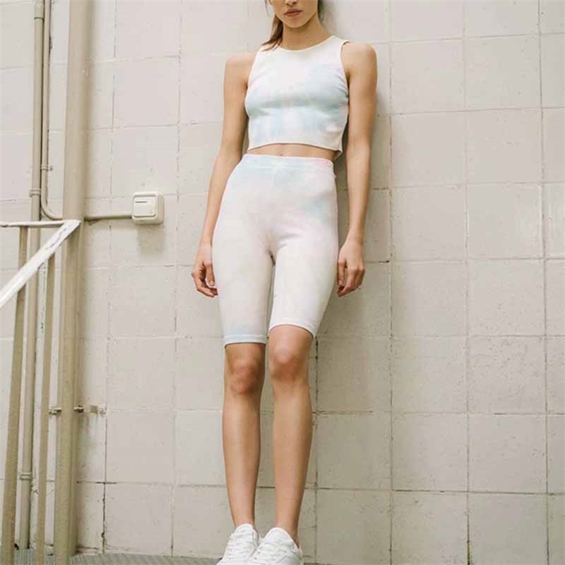

Women Summer Ribbed Sweet Kawaii Cute Pink Blue Tie-dye Crop Top Cropped Tank Tee Female Vintage Street Short Tops 210519, Blouse