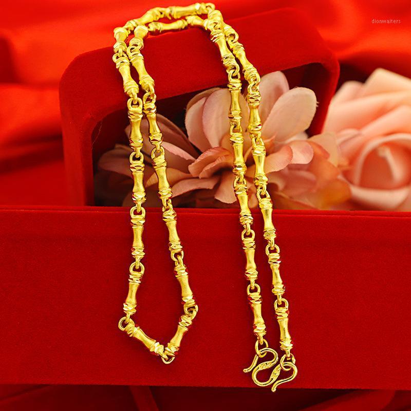 

Chains Luxury Men Necklace 1:1 Pure Gold Color Thicken Bamboo Bone Link Chain Necklaces For Wedding Engagement Statement Jewelry Bijoux