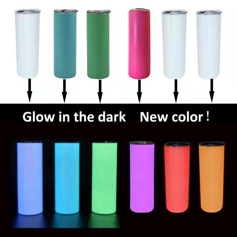

DIY Sublimation Tumbler Glow in The Dark Tumbler 20oz STRAIGHT Skinny Tumbler with Luminous paint luminous Cup magic travel cup Creative, Green