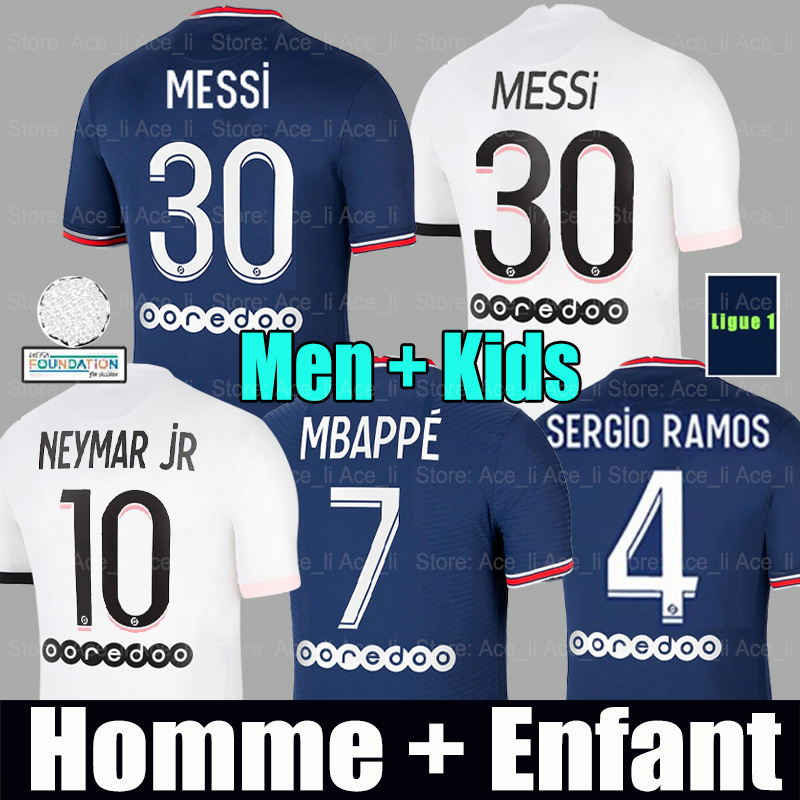 

21 22 MESSI MBAPPE SERGIO RAMOS soccer jersey HAKIMI PSG Maillots de football shirts DONNARUMMA 2021 2022 MARQUINHOS VERRATTI Men + kids kit uniforms, 20-21 kids 4th