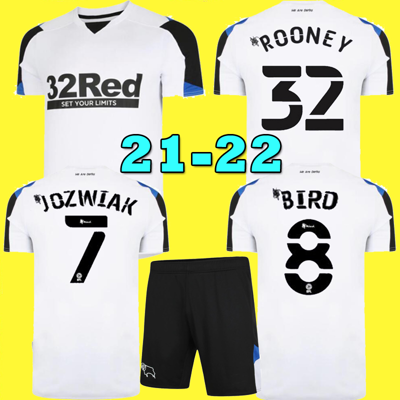 

21 22 Derby County Soccer Jerseys 2021 2022 Home white WISDOM WAGHORN MARTIN Shirt HAMER ROONEY Football uniform, Ivory