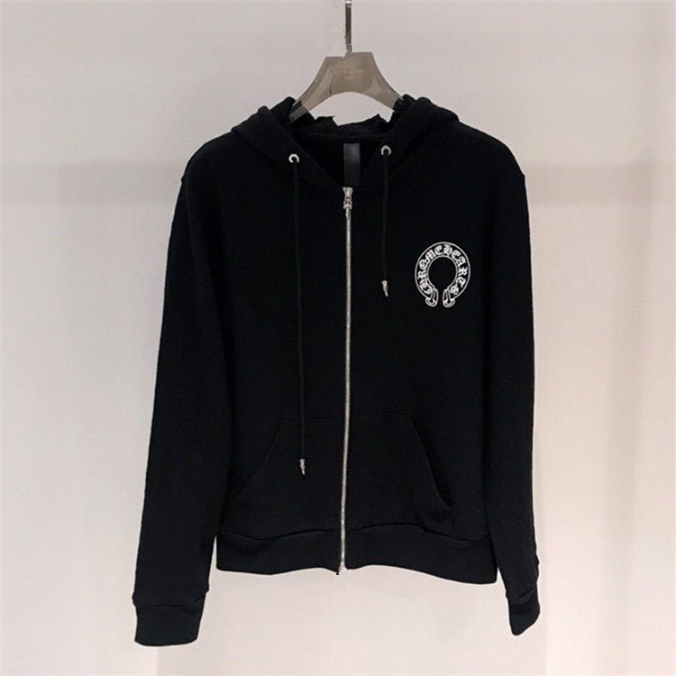 

Trendy chromeheart crosin embroidery Sanskrit dark zipper men's and women's Hooded Sweater coats, Black;brown