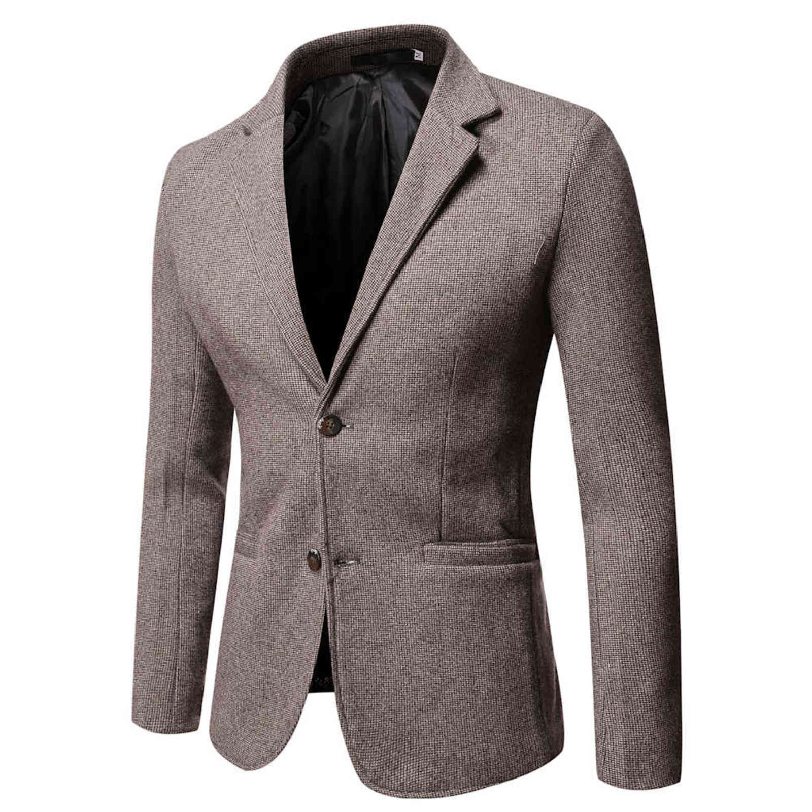 

Autumn/Winter Casual Blazers Classic -Selling Small Plaid Suit Jackets High Quality Woolen Cloth Warm Suit Male Slim Fit 5Xl 211111, Camel