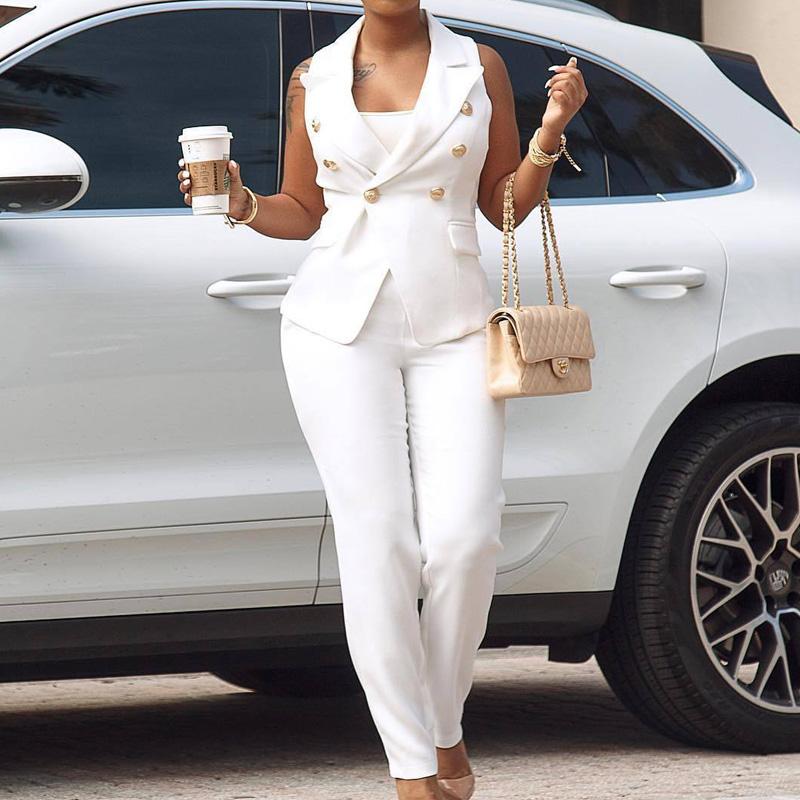 Women Plus Size White Pants Suit UK 