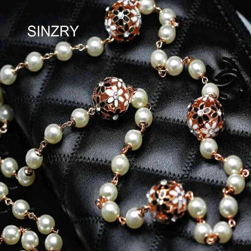 

SINZRY Personality Cubic zircon daisy flower ball simulated pearl long necklace women sweater winter jewelry necklaces