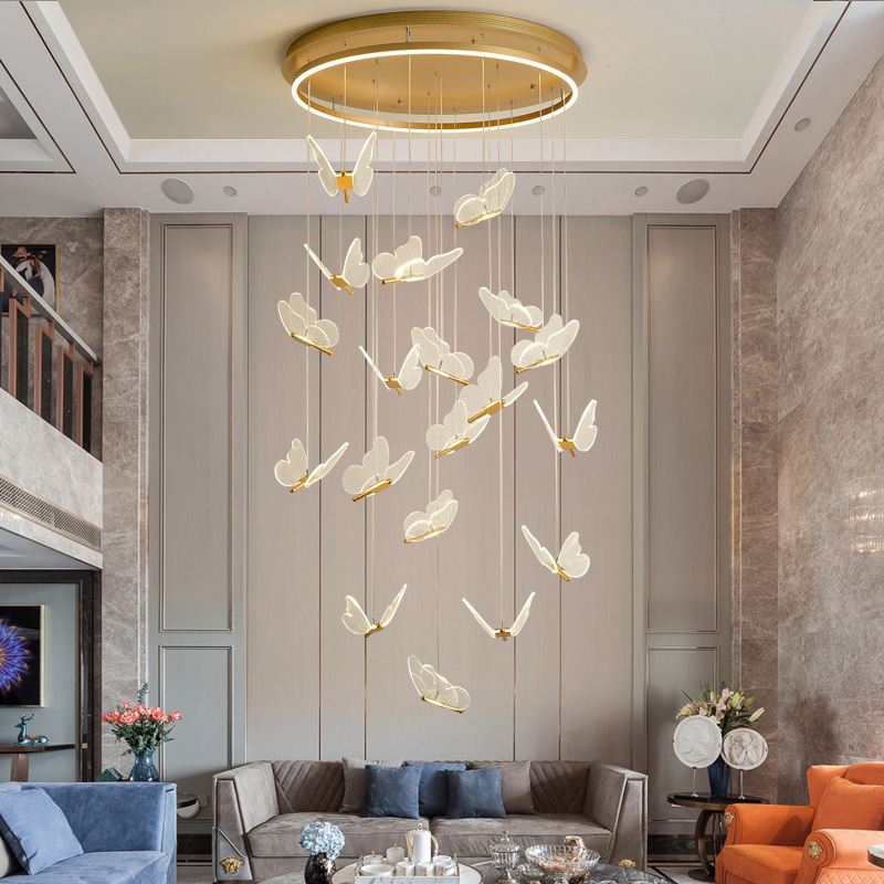 

Modern Rotary Duplex Staircase LED Acrylic Butterfly Chandelier Round Spiral Long Pendant Lamps Lighting Living Dining Room Chandelier Villa Lobby Adjustable