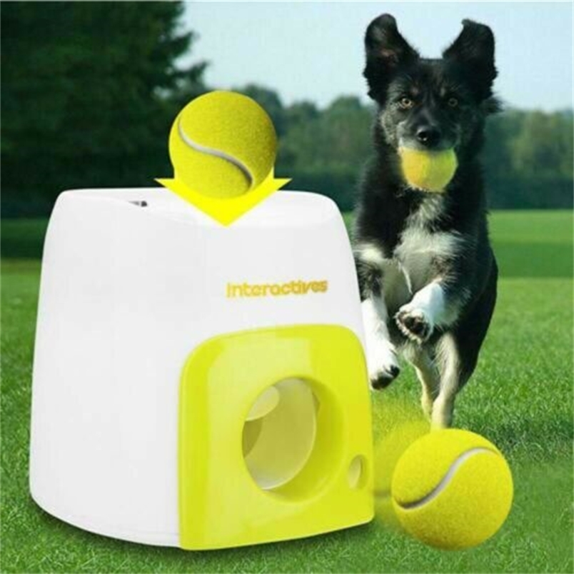 

Dog Tennis Ball Thrower Pet Chewing Toys Automatic Throw Machine Food Reward Teeth Chew Launcher Play Toy 211111
