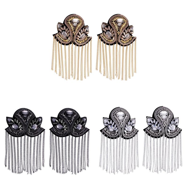 

Pins, Brooches Luxurious Tassel Epaulet Rhinestone Shoulder Board Costume Badge Decor For Man Women, Gray